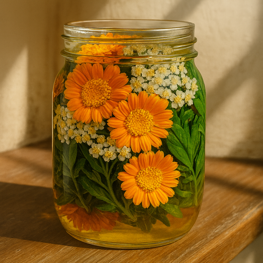 Herbs steeped in oil